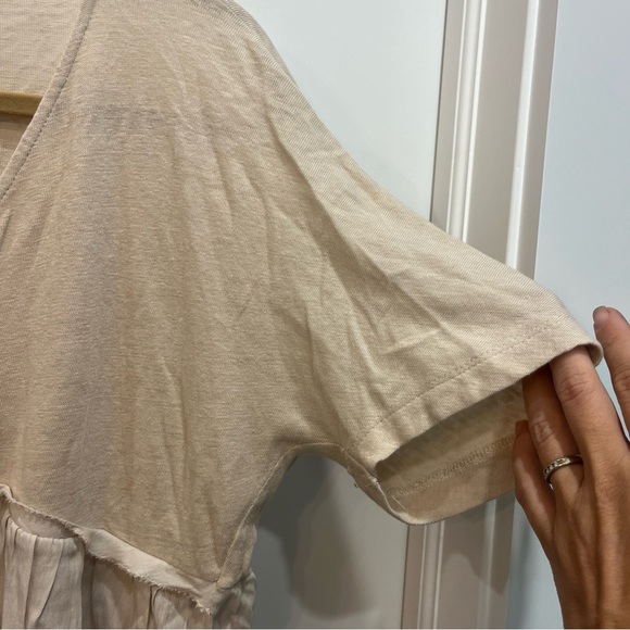 Zara Tan Beige Short Sleeve Boho Gauzy Bottom Top Size Medium Style 0264/033/711 - Picture 6 of 8